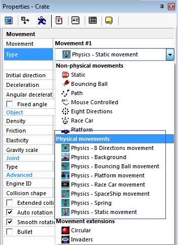 Физический тип движений активного объекта
