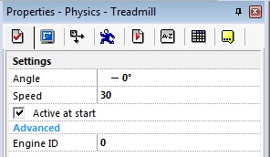 Панель свойств объекта Physics - Treadmill Object